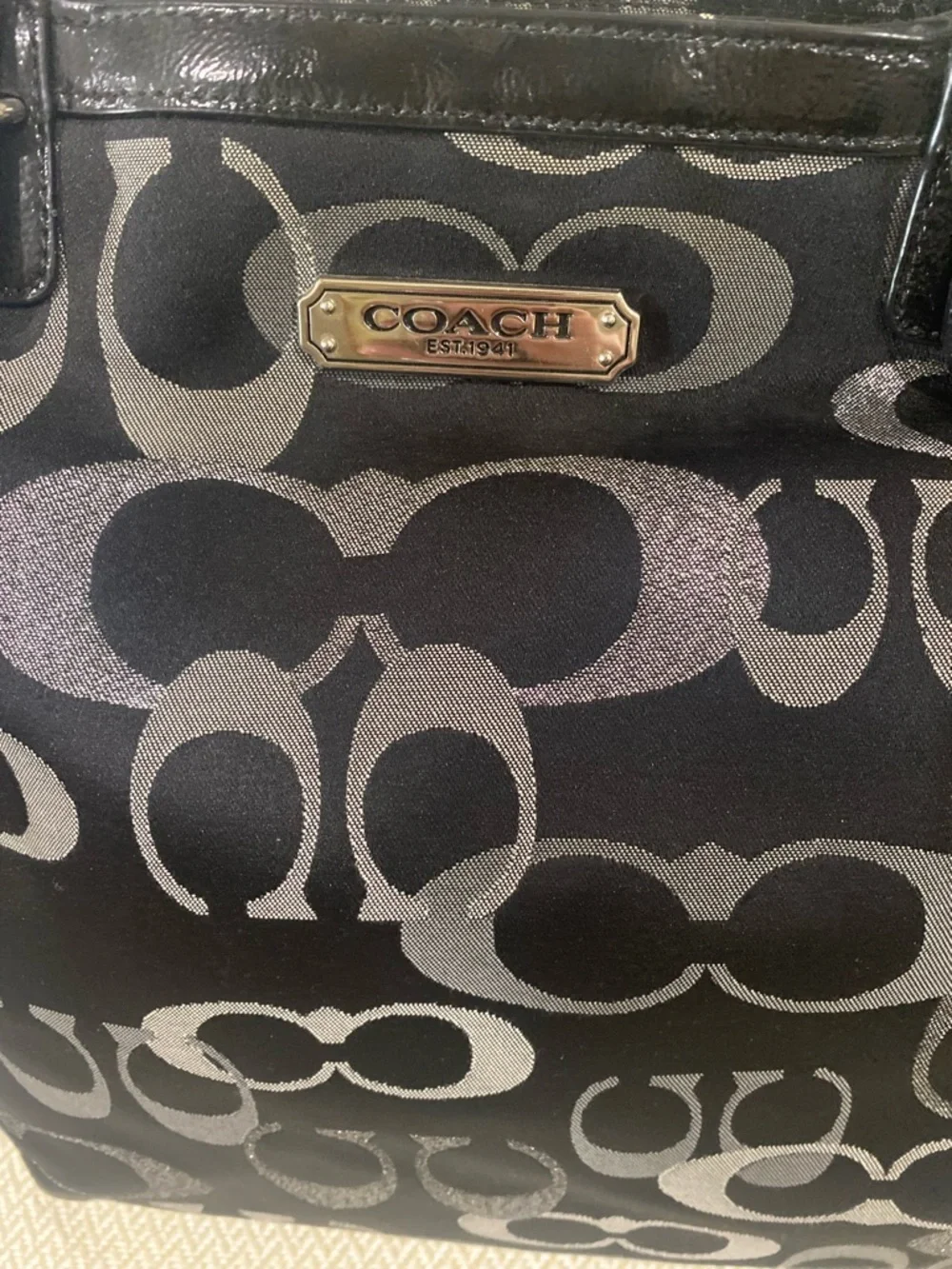 Coach Black and Silver Signature Logo Tote - Picture 2 of 14